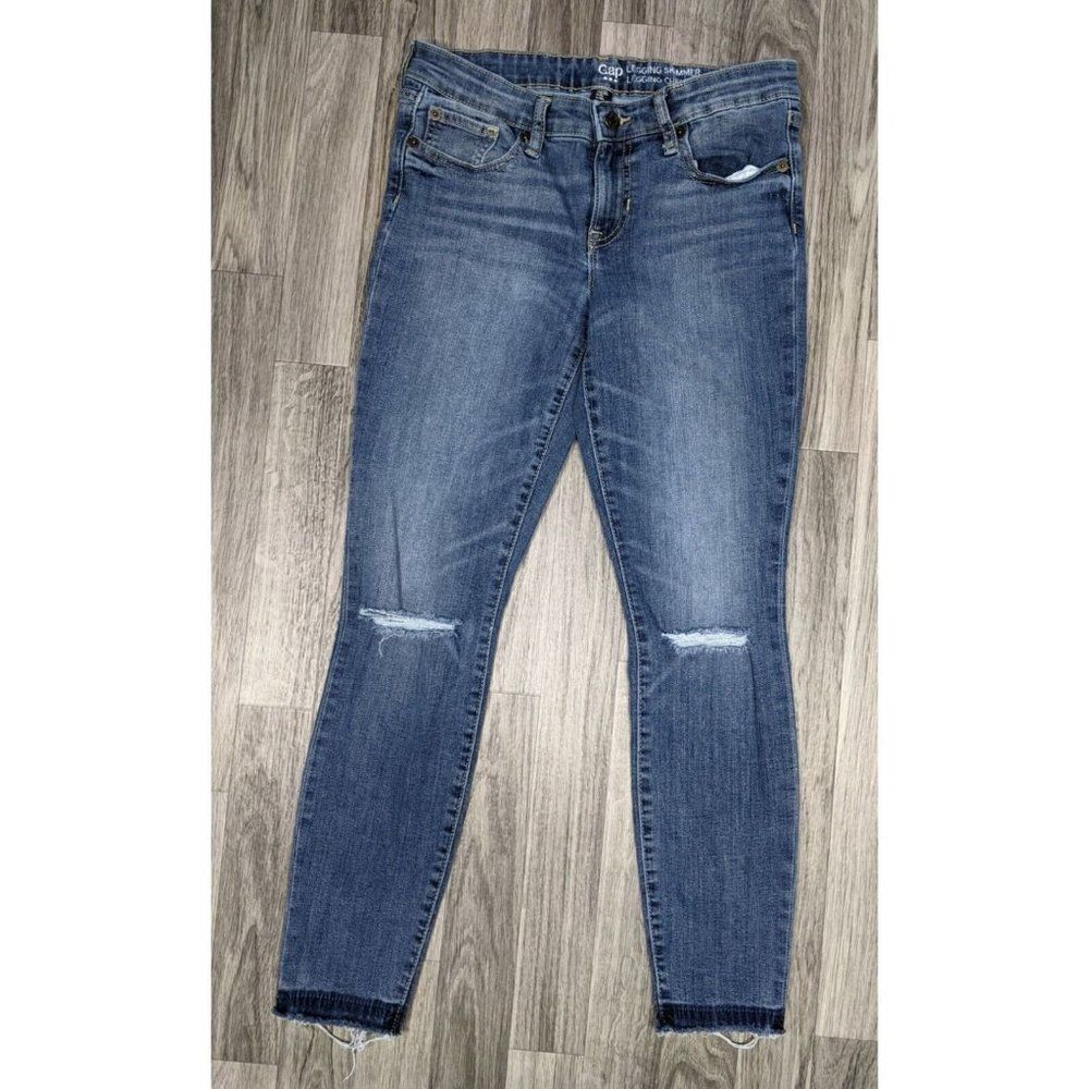 Gap Womens Size 0 / 25‎ R Distressed Cropped Skimmer Denim Blue Jean Leggings